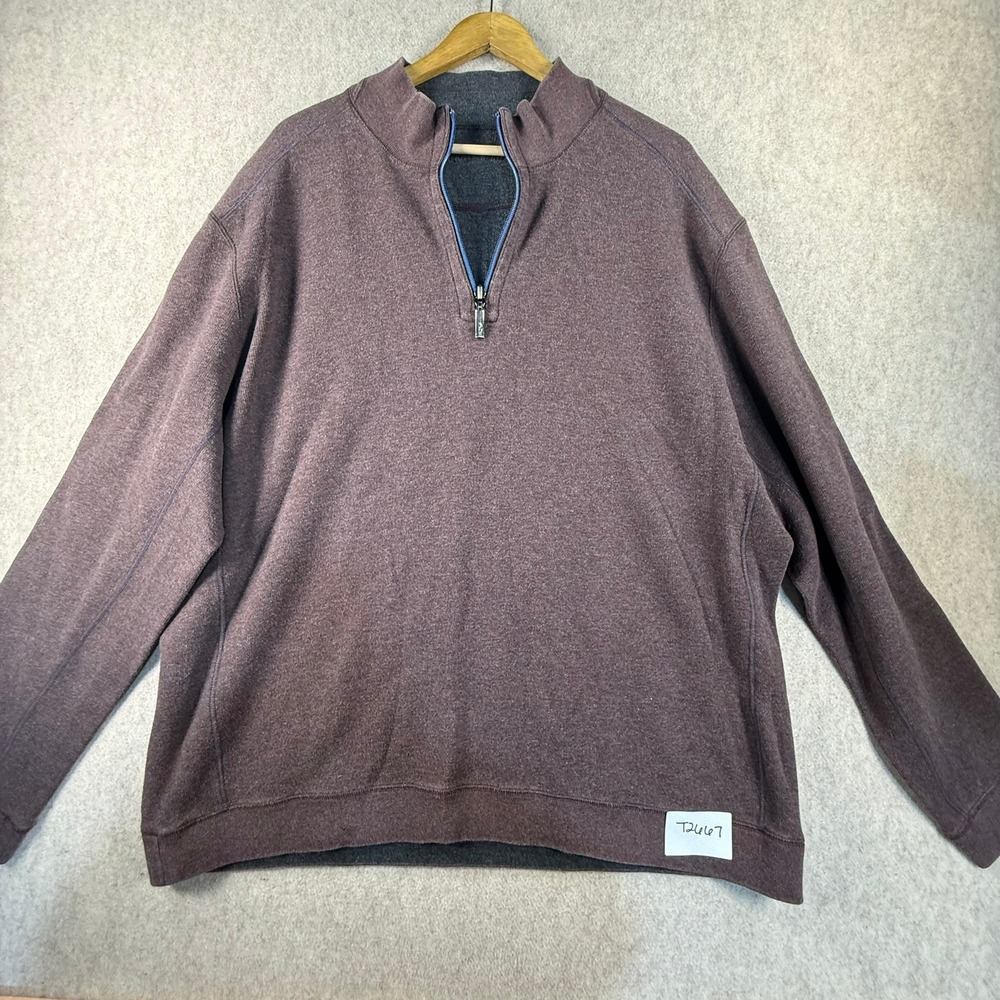 Tommy Bahama Mens Reversible Quarter Zip Pullover Sweater Brown Gray XL